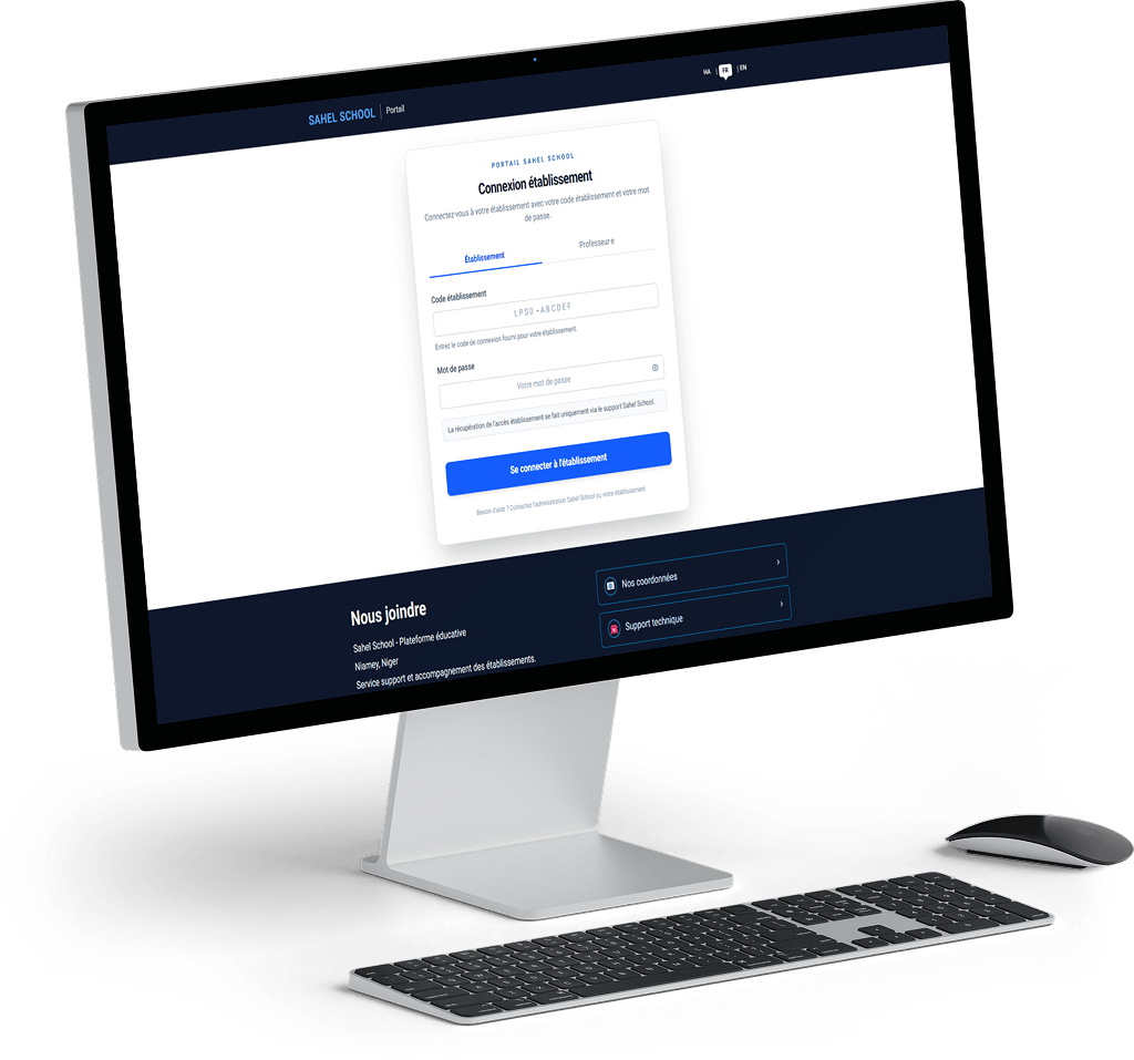 Mockup espace administrateur web Sahel School