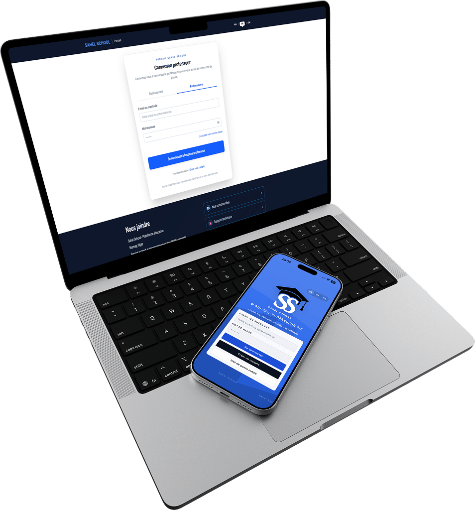 Mockup espace professeur web et mobile Sahel School