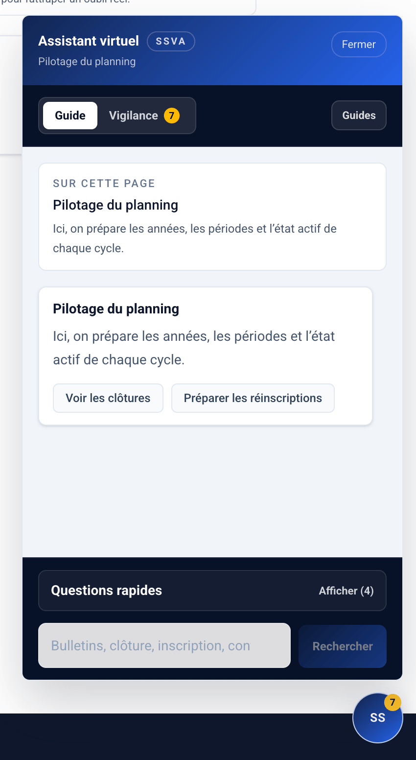 Capture de l’assistant virtuel SSVA dans le web admin.
