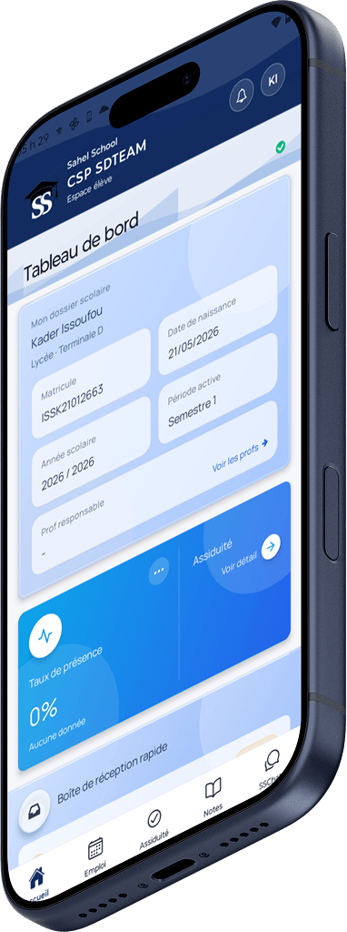Mockup mobile Sahel School iPhone bleu